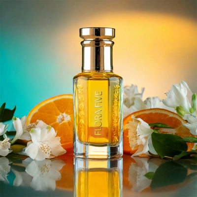 Chanel Allure Homme Sports Attar by Flora Five – oil-based perfume with fresh orange citrus and white floral notes in a luxurious golden bottle