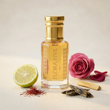 Saffron & Sandalwood Woody Amber Attar — Alcohol-Free Perfume Oil | Flora Five