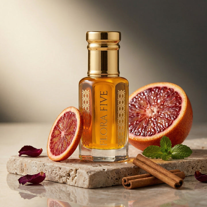 Grapefruit & Leather Woody Citrus Attar — Alcohol-Free Perfume Oil | Flora Five