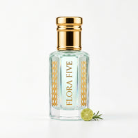 Acqua di Gio Profondo inspired attar for men by Flora Five — alcohol-free perfume oil: gold-capped bottle of pale aqua oil with a lime slice and rosemary on white – 3, 6 and 12 ml