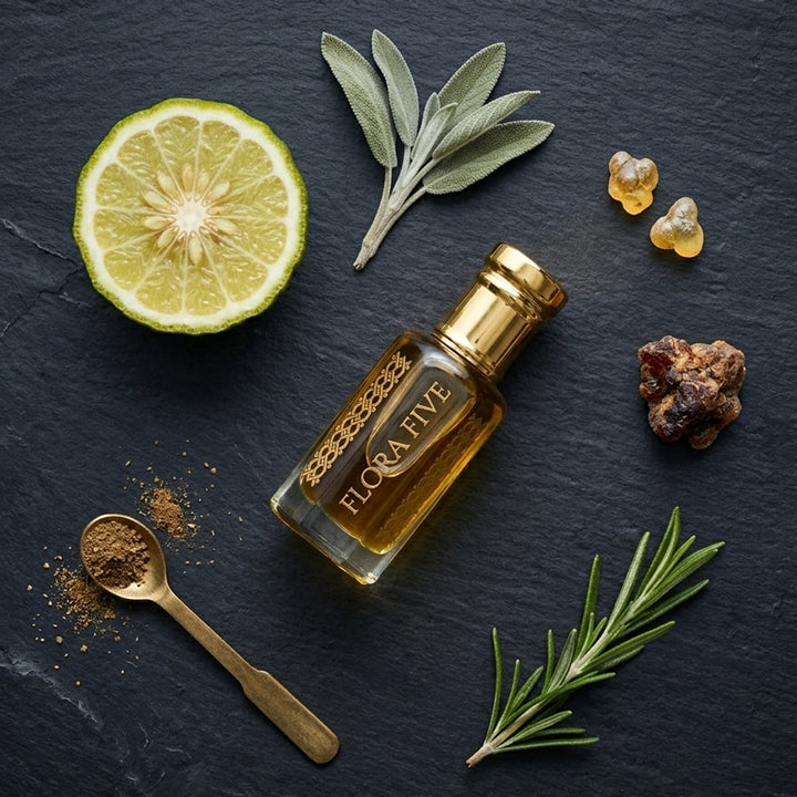 Bergamot & Indonesian Patchouli oriental attar — alcohol-free perfume oil by Flora Five