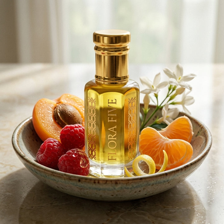 Aurum — peach & sandalwood floral attar alcohol-free perfume oil by Flora Five (image 2)