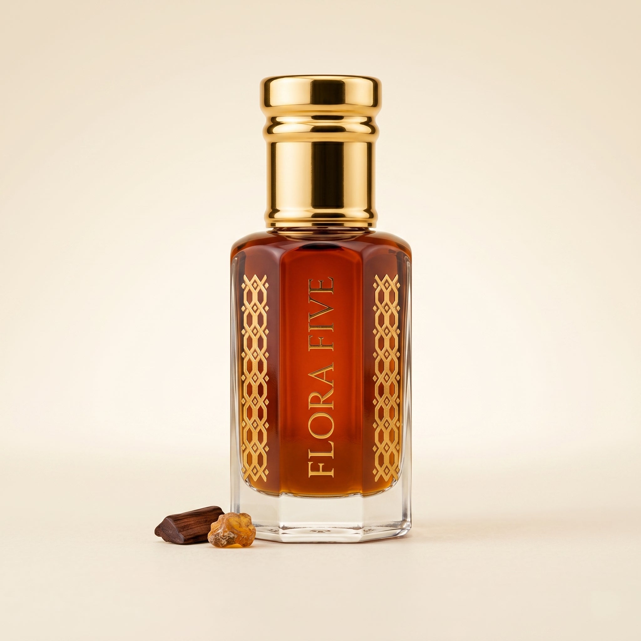 Amberwood Noir attar roll-on – alcohol-free spicy amber and woods perfume oil by Flora Five