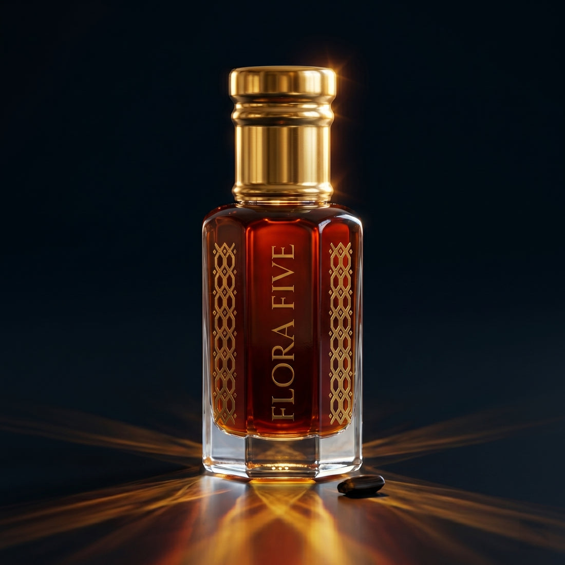 Amberwood Noir alcohol-free attar by Flora Five – concentrated amber musk perfume oil roll-on