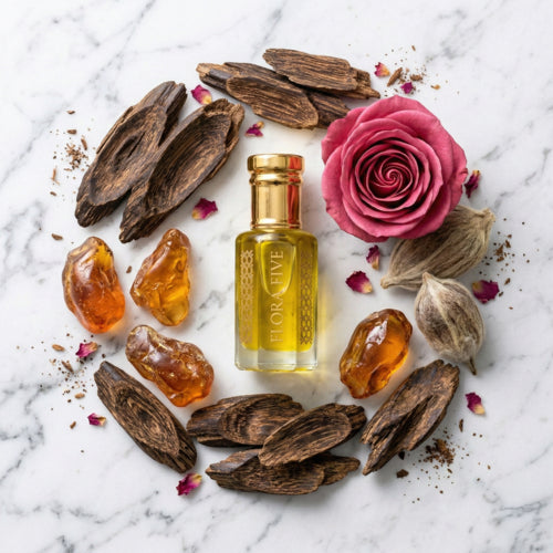 Flora Five Amberwood Noir | Luxury Woody Spicy Attar Oil