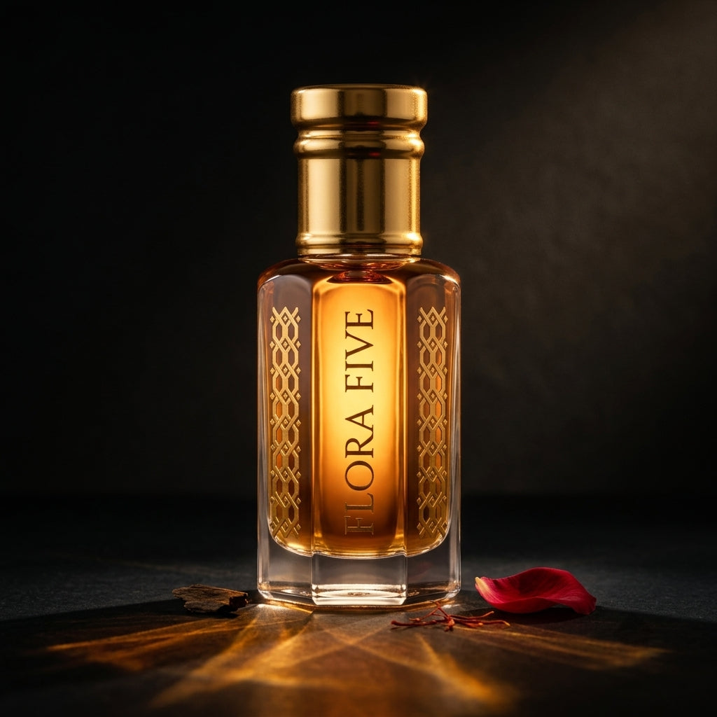 Aseel alcohol-free attar by Flora Five – concentrated caramel, saffron and sandalwood perfume oil
