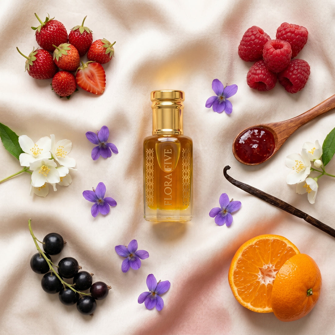 Strawberry & Musk Woody Floral Attar — Alcohol-Free Perfume Oil | Flora Five