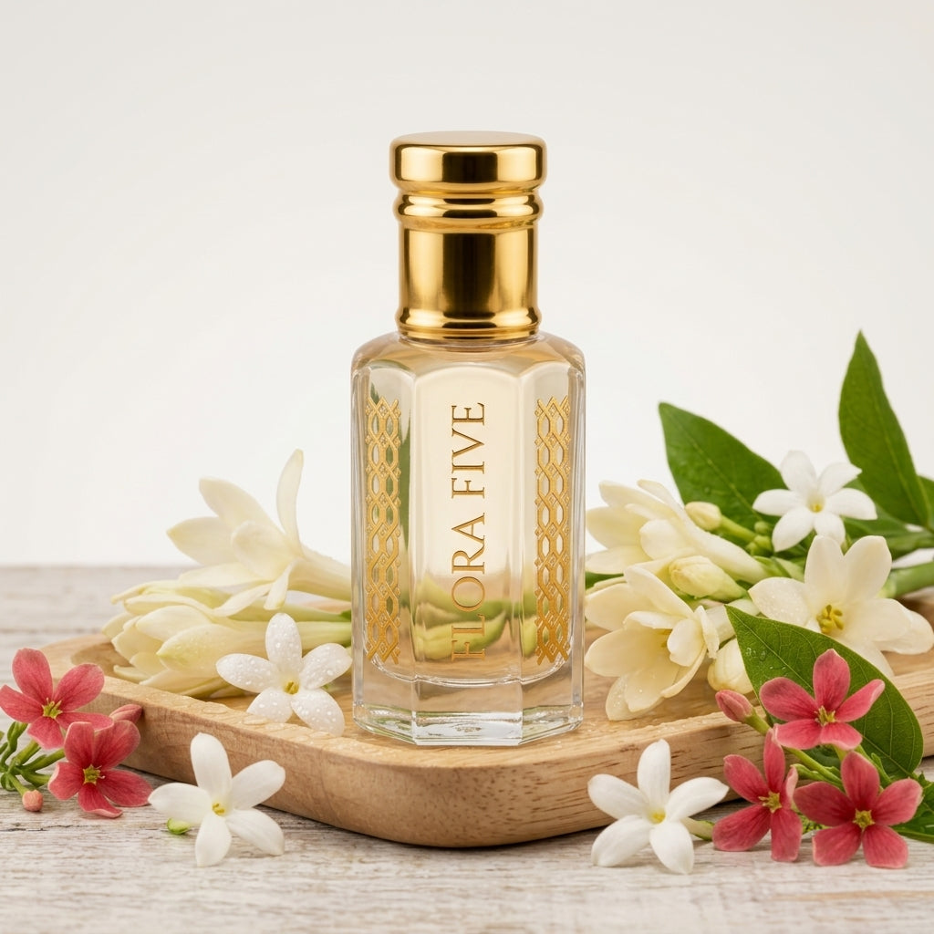 Flora Five Gucci Bloom attar oil roll-on glass bottle