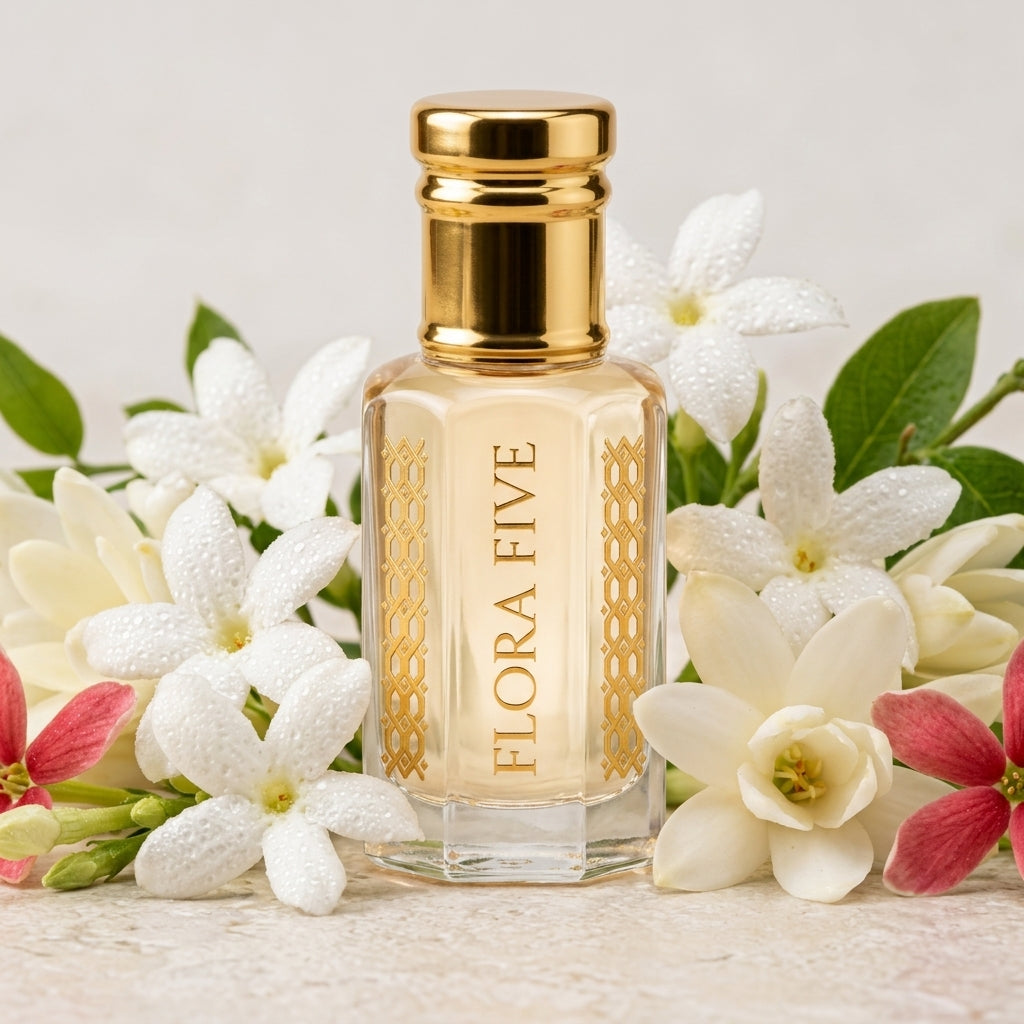 Flora Five Gucci Bloom attar oil – white floral fragrance for evening wear