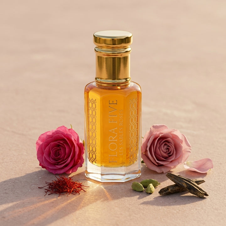 Rose & Cambodian Oud Floral Spicy Attar — Alcohol-Free Perfume Oil | Flora Five