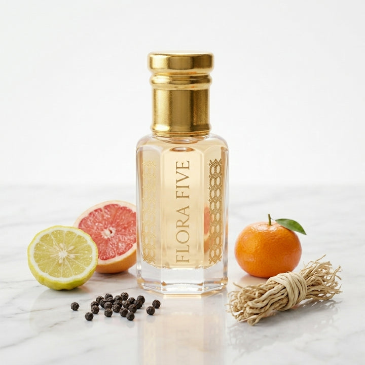 Bergamot & Vetiver Spicy Citrus Attar — Alcohol-Free Perfume Oil | Flora Five
