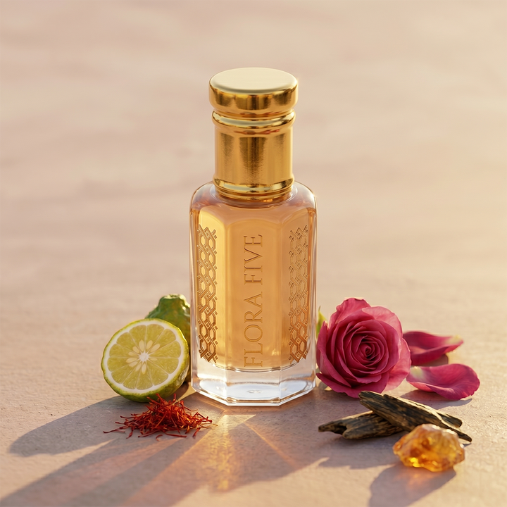 Saffron & Amber Woody Amber Attar — Alcohol-Free Perfume Oil | Flora Five