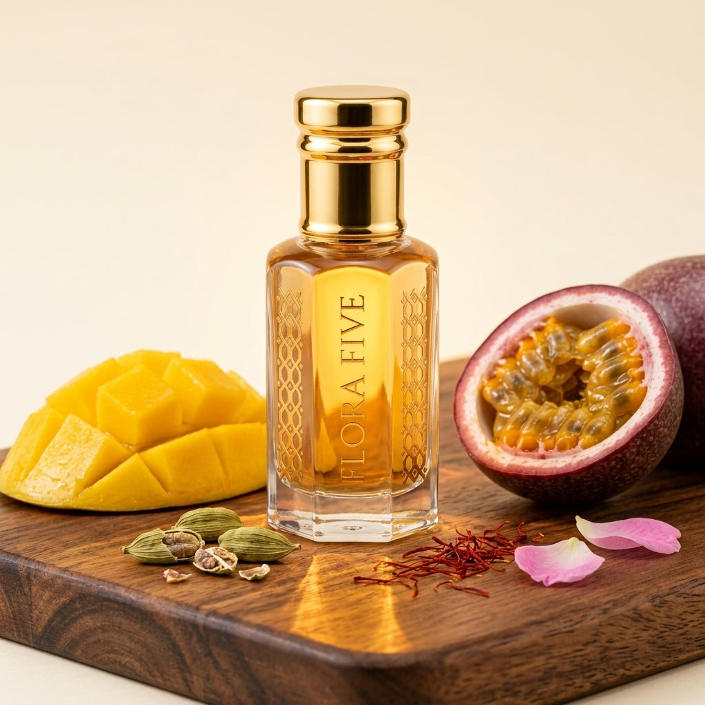 Flora Five Mukhallat Al Badr attar oil roll-on glass bottle