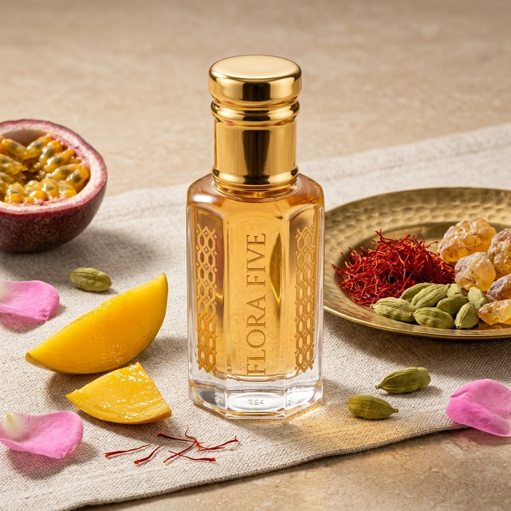 Flora Five Mukhallat Al Badr halal perfume oil, alcohol-free and long-lasting
