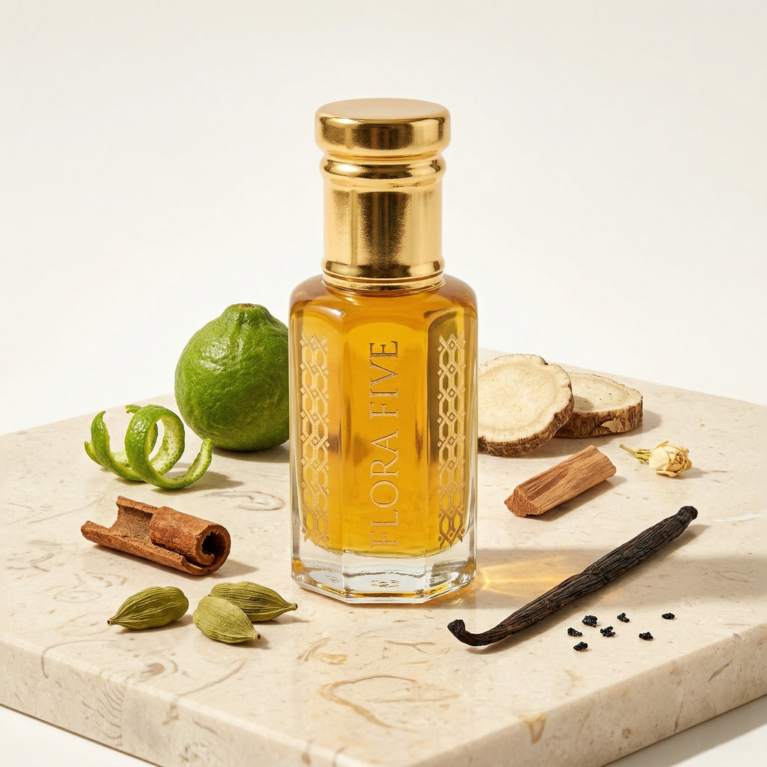 Bergamot & Vanilla Floral Gourmand Attar — Alcohol-Free Perfume Oil | Flora Five
