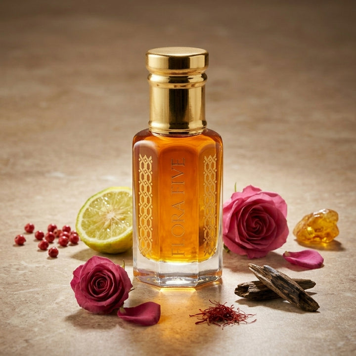 Lemon & Musk Woody Floral Attar — Alcohol-Free Perfume Oil | Flora Five