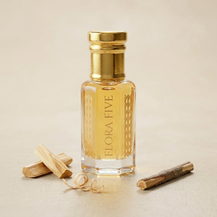 Sandalwood & Musk oriental woody attar — alcohol-free perfume oil by Flora Five
