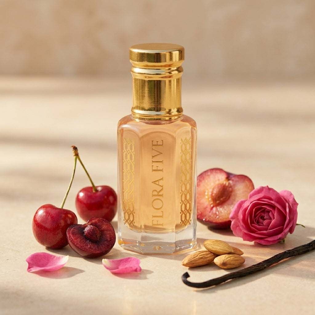 Black Cherry & Peru Balsam Woody Floral Attar — Alcohol-Free Perfume Oil | Flora Five
