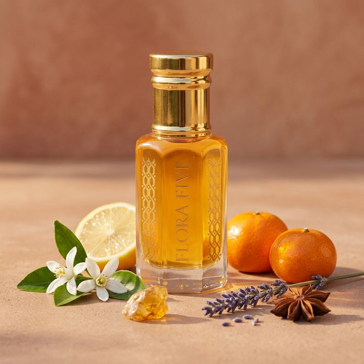 Bergamot & Amber Citrus Floral Attar — Alcohol-Free Perfume Oil | Flora Five