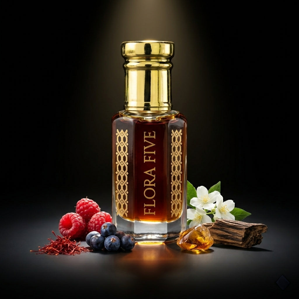 Raspberry & Leather Leather Amber Attar — Alcohol-Free Perfume Oil | Flora Five