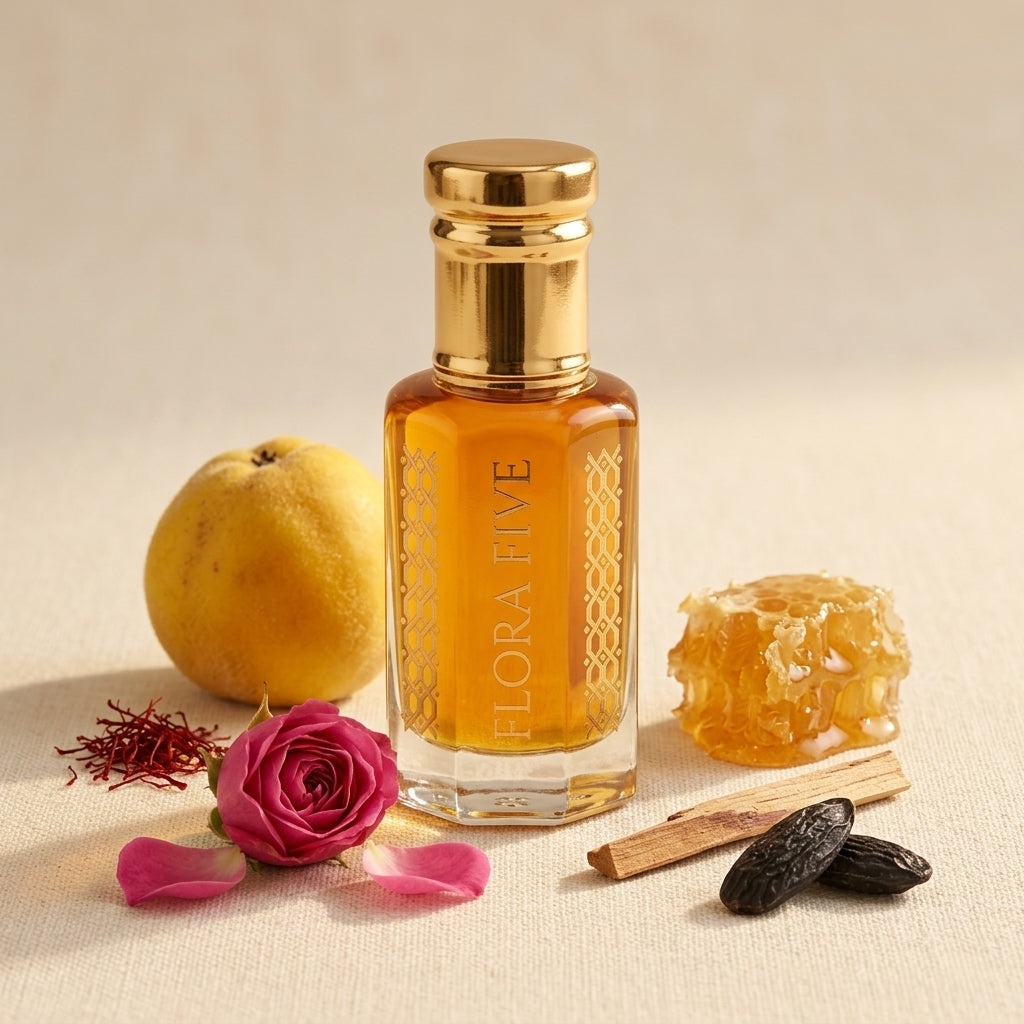 Quince & Iris Floral Woody Attar — Alcohol-Free Perfume Oil | Flora Five