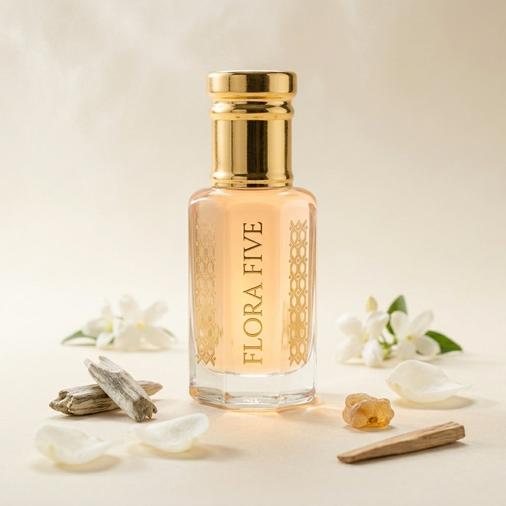 White Arabian Oudh — white oud & amber oriental attar alcohol-free perfume oil by Flora Five