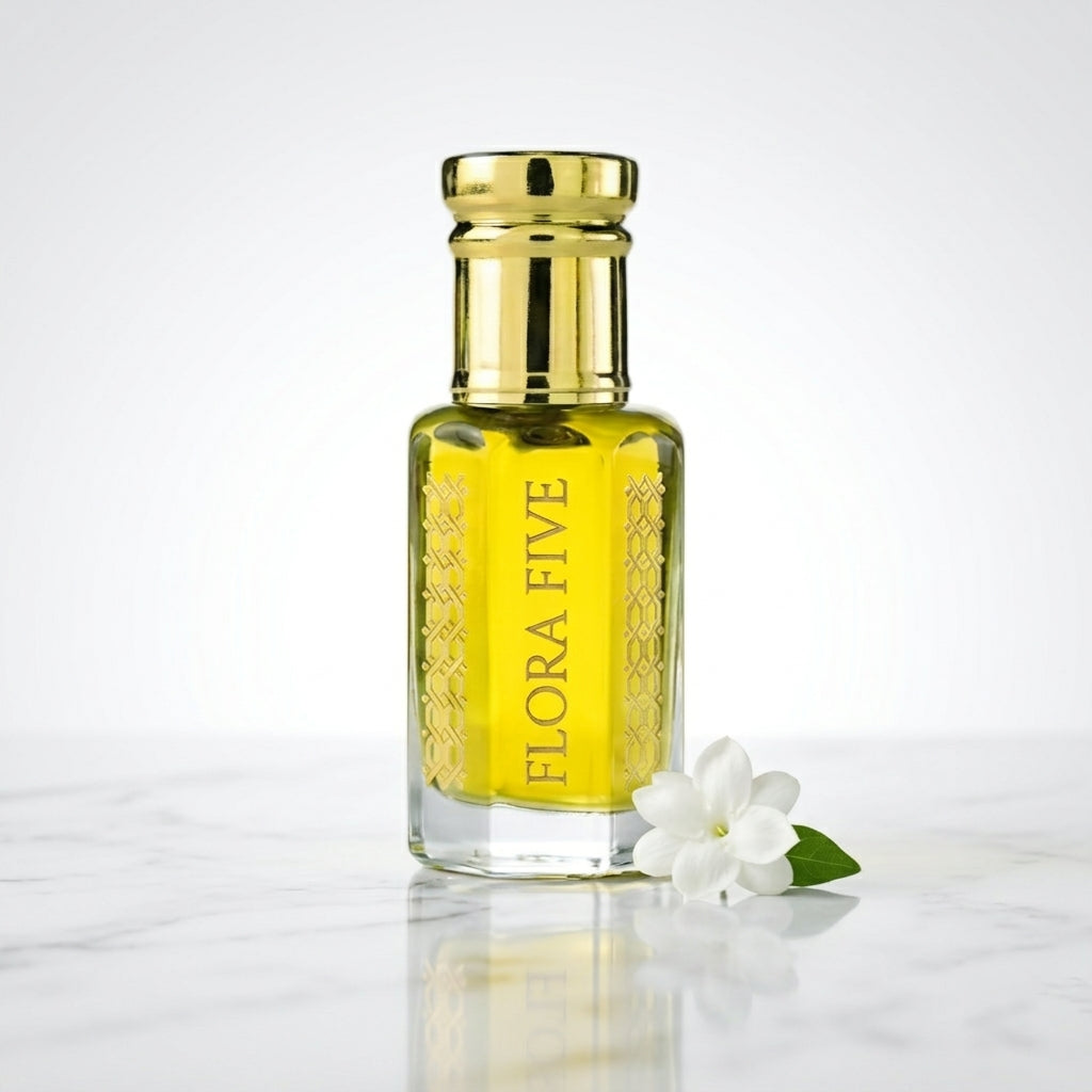 Libre inspired attar – alcohol-free pear, tuberose & amber perfume oil roll-on by Flora Five