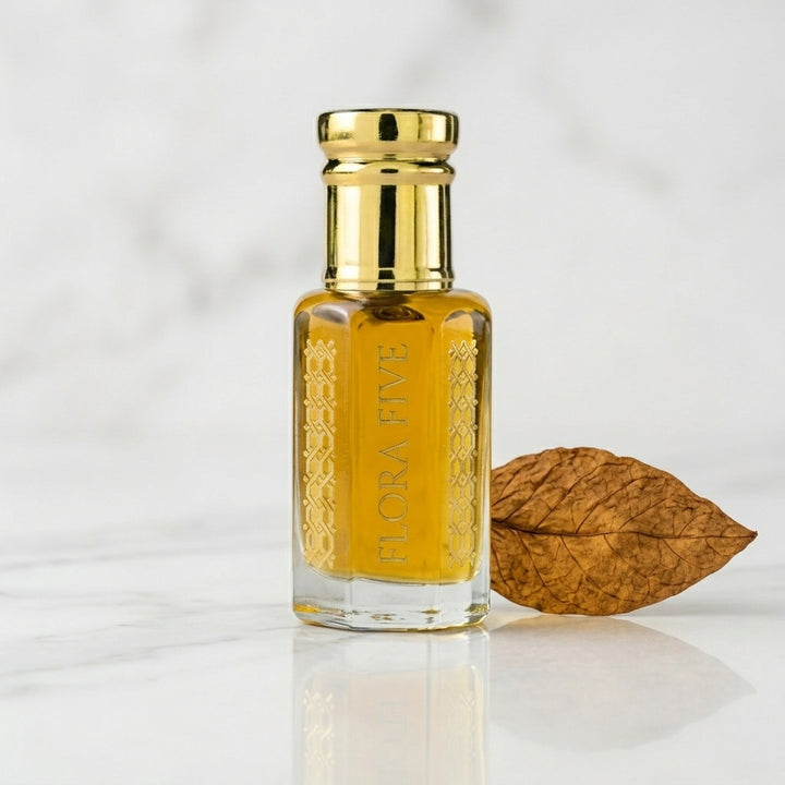 Bergamot & Vanilla Spicy Leather Attar — Alcohol-Free Perfume Oil | Flora Five