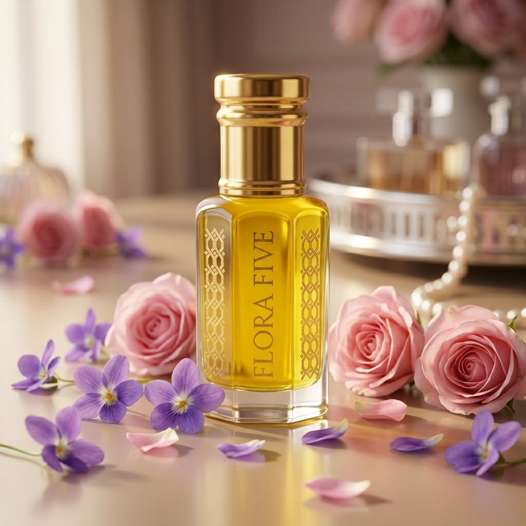 Zara Violet Blossom — delicate magnolia & warm vanilla gourmand attar alcohol-free perfume oil by Flora Five